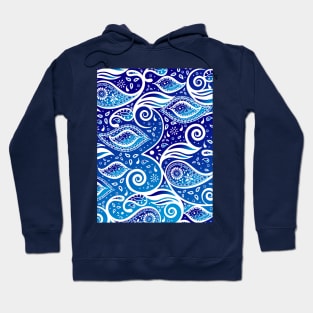 Paisley Bohemian Breeze Art - White and Shades of Blue Hoodie